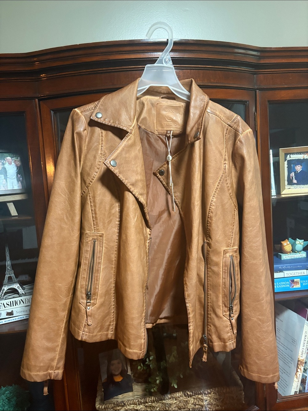Max Studio Tan Faux Leather Moto Jacket